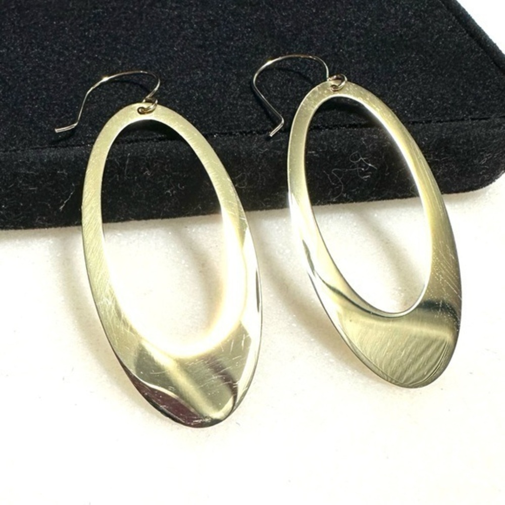 14k Solid Yellow Gold Cutout Hoop Dangle French Hook Earrings 1.87g